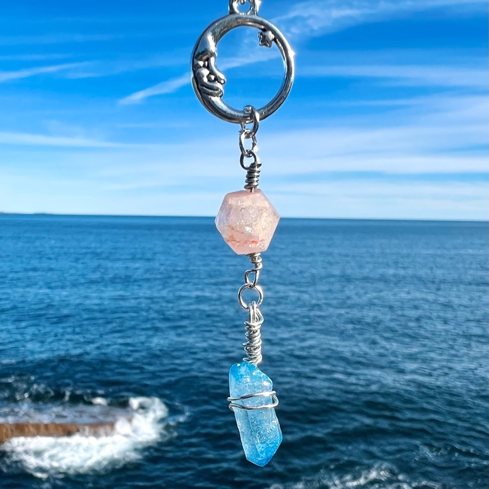Blue & Peach Luna Aura Quartz Necklace - Picture 2 of 6
